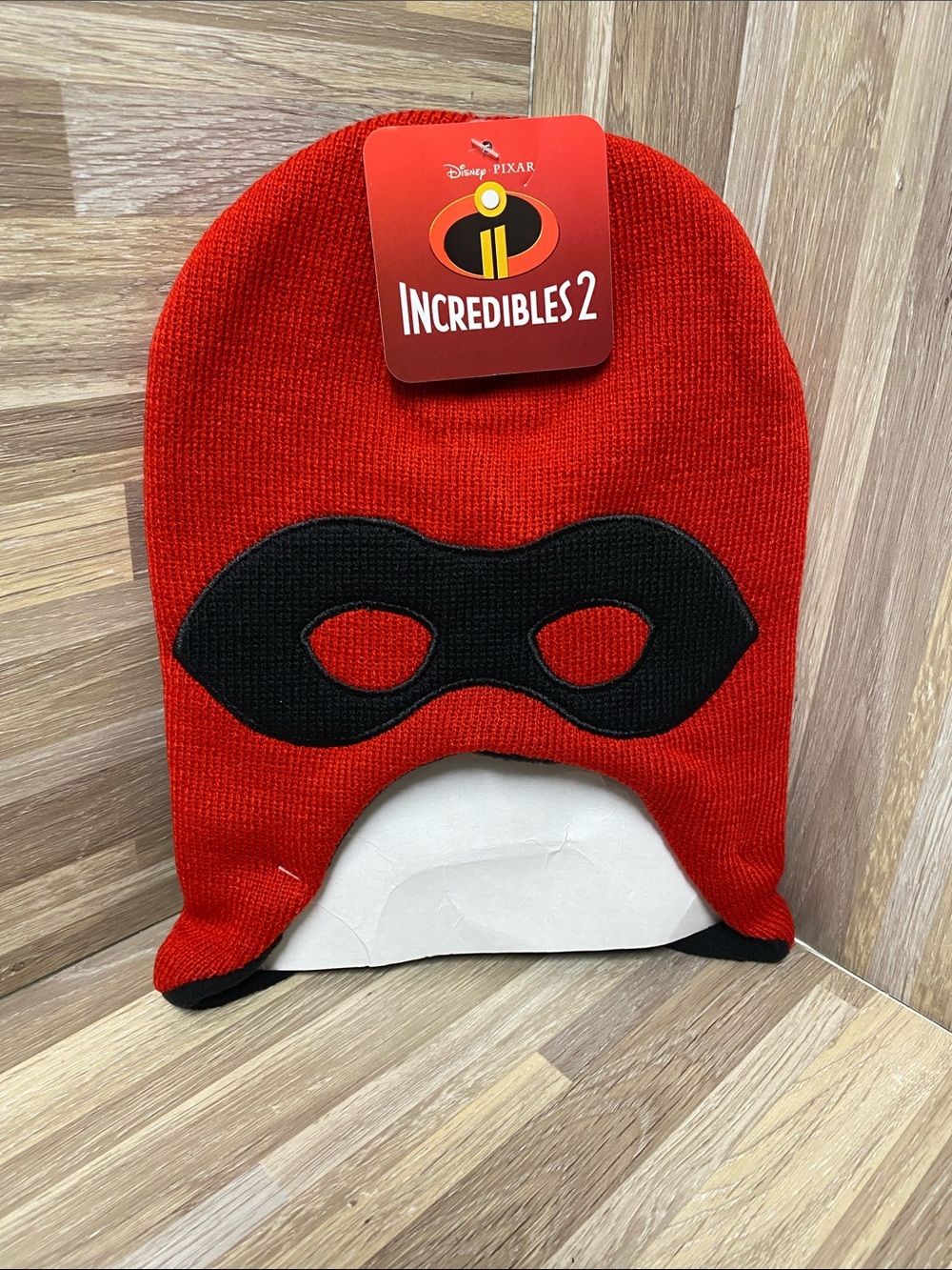 Disney Red Incredibles 2 Kids Beanie with Black Mask Applique